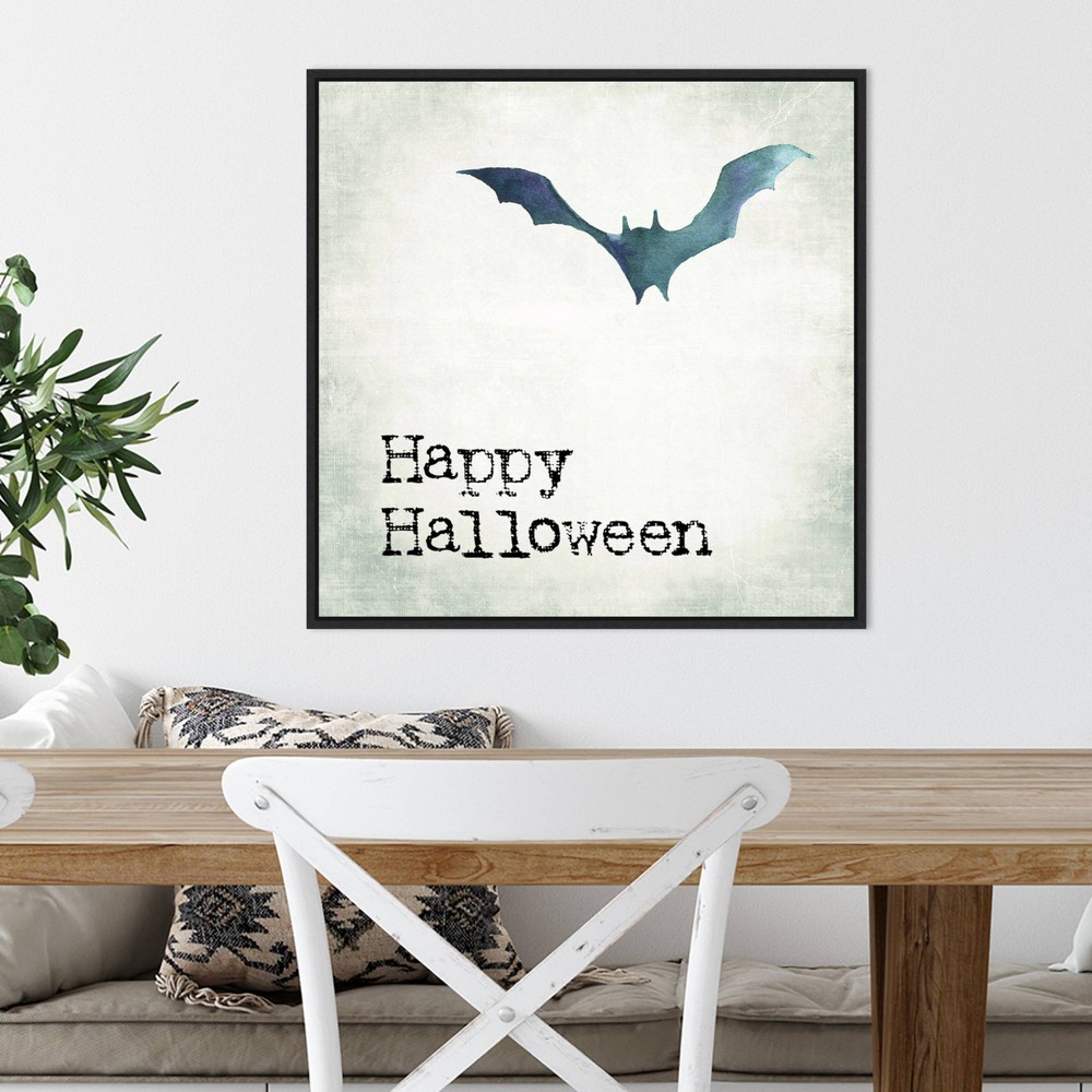 Photos - Other Decoration 22" x 22" Happy Halloween Bat Grunge Portfolio Framed Wall Canvas - Amanti Art: Holiday Decor Typography