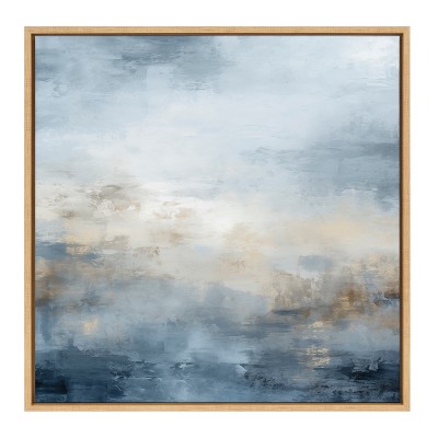 Tonal Blue Abstract Canvas Wall Art with Natural Frame