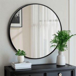 MAYEERTY Hanging Mirror Aluminum Alloy Thin Edge Black Round 35x35x1in - 1 of 4