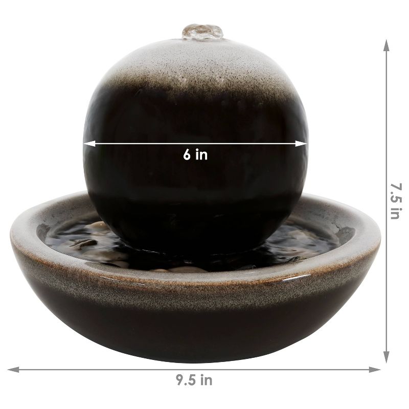 Sunnydaze Indoor Home Office Tabletop Modern Orb Smooth Glazed Ceramic Water Fountain Feature - 7" - Dark Brown, 4 of 11