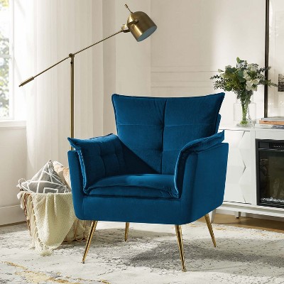 Jonat Contemporary Velvet Wooden Upholstered Armchair with Metal Legs for Bedroom and Living Room | ARTFUL LIVING DESIGN