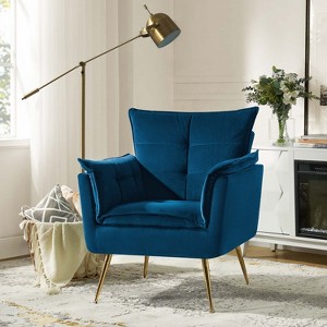 Jonat Contemporary Velvet Wooden Upholstered Armchair with Metal Legs for Bedroom and Living Room | ARTFUL LIVING DESIGN - 1 of 4