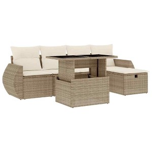 vidaXL 6 Piece Patio Sofa Set with Cushions Beige and Cream Poly Rattan - Without Storage - 1 of 4