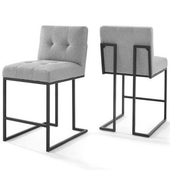 Set of 2 Privy Stainless Steel Upholstered Fabric Counter Height Barstools - Modway