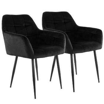 Elama 2 Piece Velvet Tufted Chair in Black with Black Metal Legs