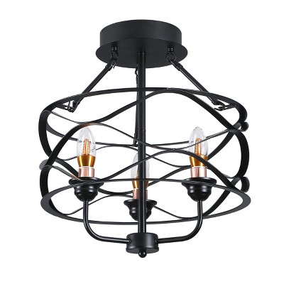 Dewdrop Modern Black Iron Frame 3-Light Semi Flush Mount Lighting Fixture