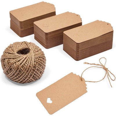 Bright Creations 300 Pack Kraft Paper Gift Tags with String, Heart Shape Cutout (2.17 x 4.1 in)