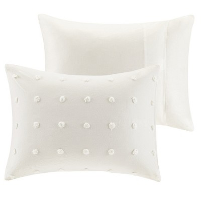 Off-White Cotton Jacquard Full/Queen Duvet Cover Set with Decorative Pillows