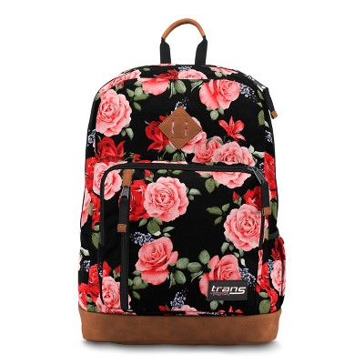 black jansport backpack with red roses