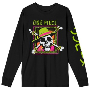 One Piece Neon Skull Adult Black Long Sleeve Tee - 1 of 4