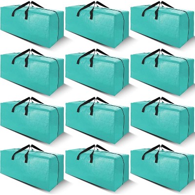 12 Pack Heavy Duty Extra Large Moving Bags with Backpack Straps - Strong Handles & Zippers, Storage Totes For Space Saving, Aquamarine