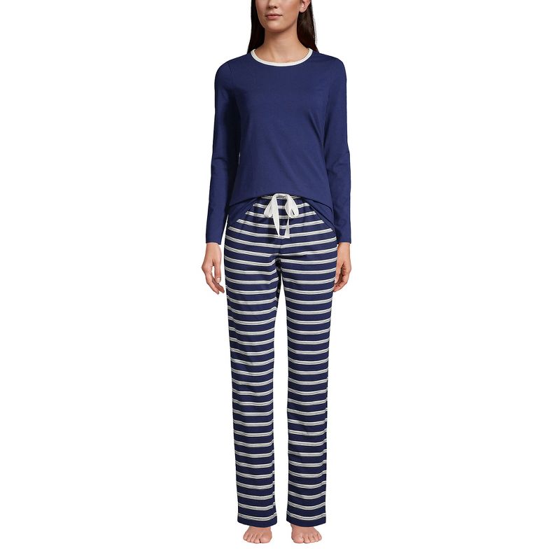 Lands' End Women's Knit Pajama Set Long Sleeve T-Shirt and Pants, 1 of 5