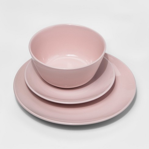 Stoneware 12pc Dinnerware Set Charming Pink Room Essentials