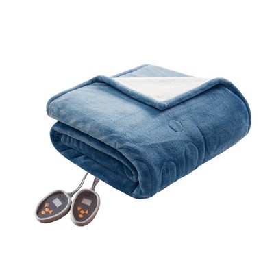 Sapphire Blue Twin Reversible Heated Plush to Berber Blanket