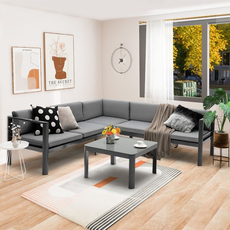 Tangkula 3PCS Patio Furniture Set Aluminum Lounge Adjust Back Recliner Sofa Table Cushion, 3 of 11