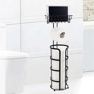 Home Mart Goods 25" Tall - Matte Black Toilet Paper Storage Stand Holder With Phone Shelf