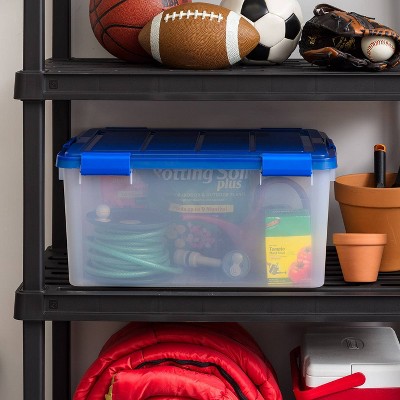 60 Quart Clear Plastic Storage Bins with Blue Lids, Set of 4