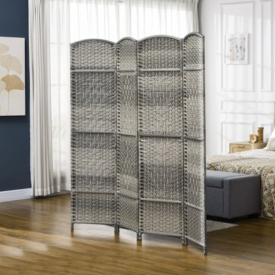 NicBex 6' Tall 4-panel Room Divider Folding Privacy Screen for Room Separation, Hand-Woven Freestanding Wall Partition for Home & Office, Gray
