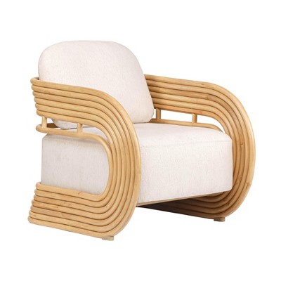 TOV Furniture Lauretta Fabric and Natural Rattan Accent Chair in Cream