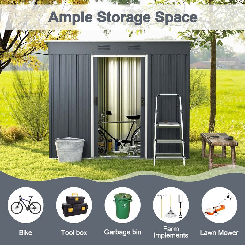 Costway 3.6' x 7.1' Outside Garden Storage Shed Tool House with Ground Foundation Frame, 5 of 11