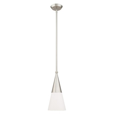 Stockholm Brushed Nickel 1-Light Mini Pendant with Off-White Shade