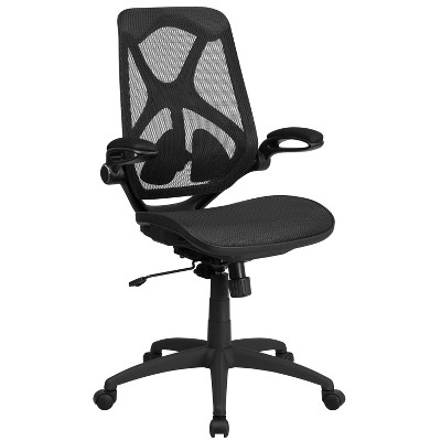 Emma and Oliver High Back Transparent Black Mesh 2-Paddle Ergonomic Office Chair with Arms