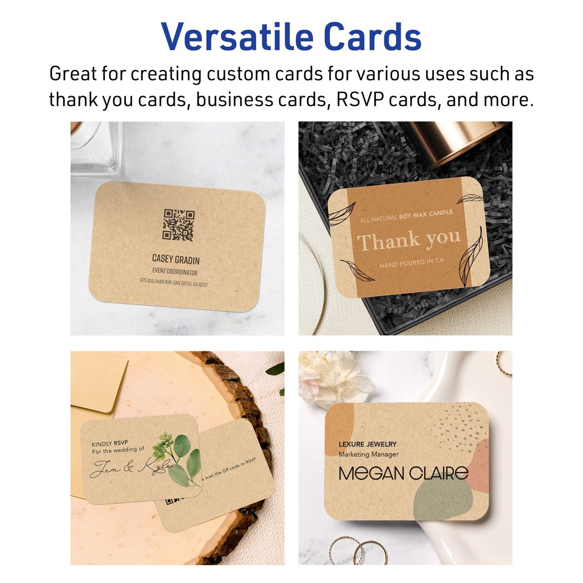 2-1/2" x 3-1/2" Rectangle Rounded Corners, Kraft Brown Business Cards - thumbnail 3