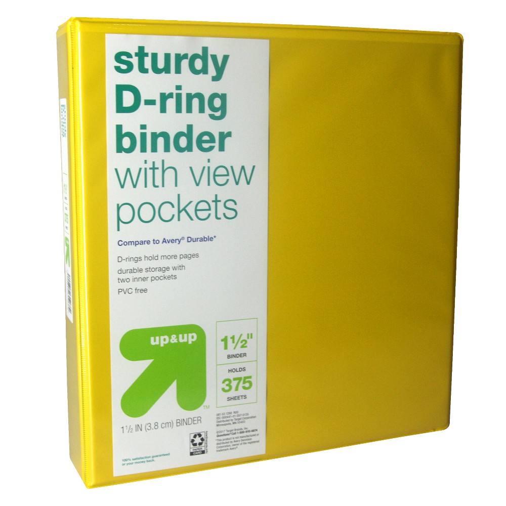 Photos - File Folder / Lever Arch File 1.5" 3 Ring Binder Clear View Yellow - up & up™