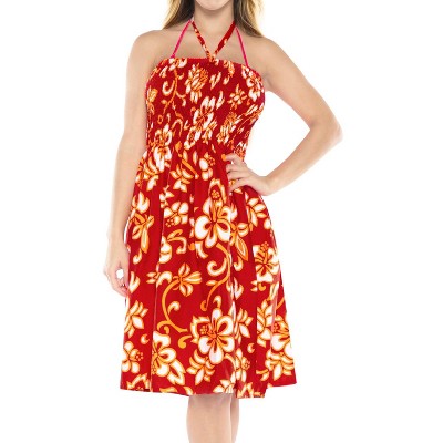 LA LEELA Women's Tube Dress Mini Boho Dress One Size Ruby Floral Hibiscus