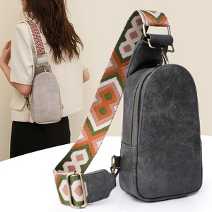 MaseiKar Women Chest Bag Sling Bag, Guitar Strap Small Crossbody PU Leather Satchel Daypack - 1 of 4