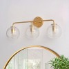 Modern Gold Bathroom Vanity Light 3-Light, Globe Ribbed Glass Shade Wall Sconce for Mirror Lighting - 2 of 4