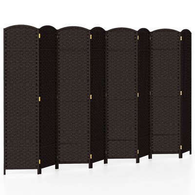 Tangkula 8-Panel Folding Room Divider Privacy Screen w/ Hand-woven Texture & Wood Frame Brown