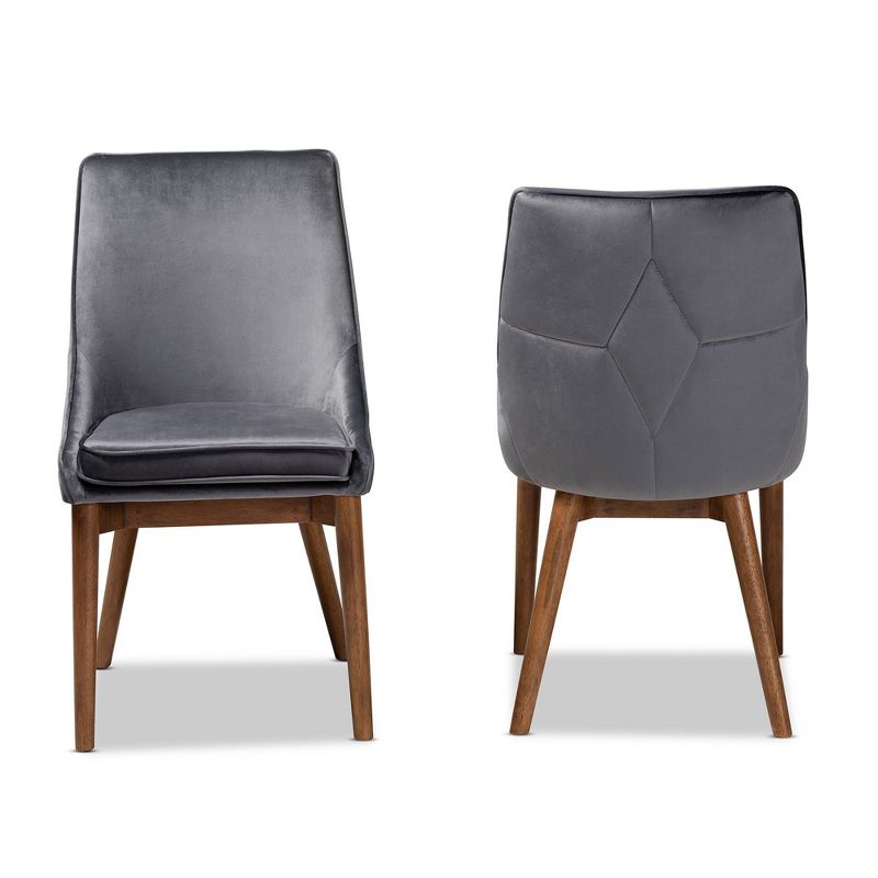 2pc GilmoreVelvet Fabric Upholstered Wood Dining Chair Set Gray/Walnut - Baxton Studio: Modern Retro Style, Removable Covers, 3 of 9