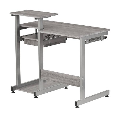 Sleek Gray MDF and Steel Compact Computer Desk with Drawers