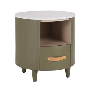 Round Nightstand End Table Bed Beside Table Sofa Side Table Accent Table with Drawer & Open Storage Shelf - ModernLuxe - 1 of 4
