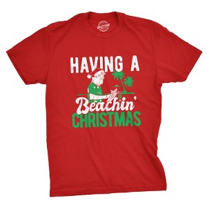 Mens Having A Beachin Christmas T Shirt Funny Santa Claus Cocktail Tee - Crazy Dog Men's T Shirt - 1 of 4