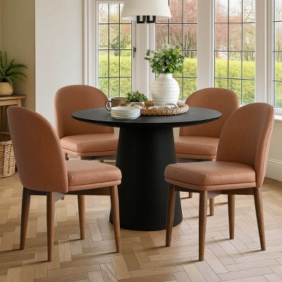 Modern Dining Chairs Set of 4, Upholstered Accent Side Chairs with Double Cushion Seat, Solid Wood Legs in Walnut Finish-Tanpinhause
