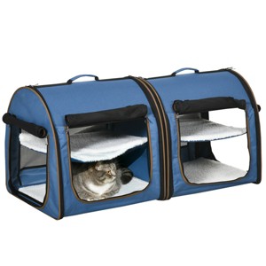 Yukimo 20"H Dual-Compartment Pet Carrier - Foldable Soft-Sided Travel Carrier with Divider, Soft Cushions & Storage Bag(Blue) - 1 of 4