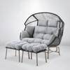 POCASSY 2-Seater Egg Chair Outdoor Glider Chair with Ottomans, All Weather Wicker Rattan Hammock Egg Chair with Head Pillow - 2 of 4