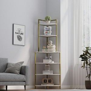 6-Tier Corner Open Shelf Modern Bookcase Wood Rack Freestanding Shelving Unit - 1 of 4
