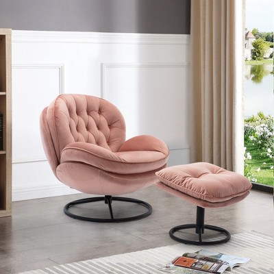 33.78" Tall Upholstered Lazy Chair With Ottoman, Metal Legs And Frame Modern Lounge Accent Chair, Soft Velvet Leisure Sofa Chair
