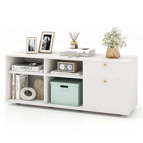 Costway Storage Cabinet With 2 Drawers 4 Cubes Adjustable Feet Floor ...