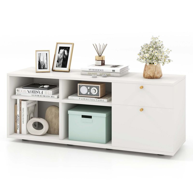 Costway Storage Cabinet with 2 Drawers 4 Cubes Adjustable Feet Floor Display Cabinet White, 1 of 11