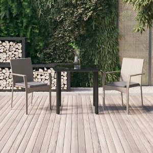 vidaXL 3 Piece Patio Dining Set with Cushions Black and Gray Poly Rattan - 1 of 4