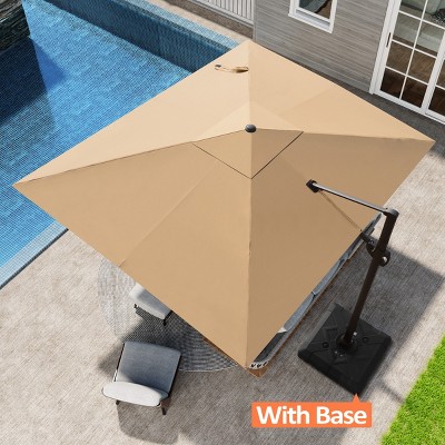 Pellebant 9x10.5FT Cantilever Umbrella Outdoor 360 Degree Rotation Offset Umbrella 6 Heights Adjustable with Base