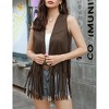 Women's Fringe Vest 70s Hippie Faux Suede Rivets Sleeveless Costume Fringe Jacket - 2 of 4