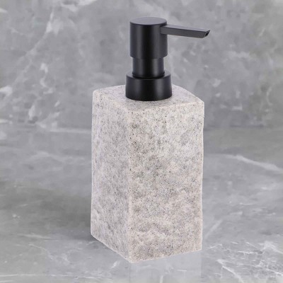 Evideco French Home Goods Modern Square Resin Soap & Lotion Dispenser - 9 fl oz, Stone Effect Design