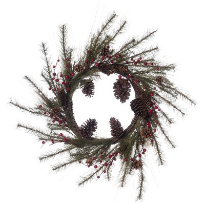 Transpac 32 Inch Multicolor Christmas Light Pinecone and Berry Wreath for Holiday Decor