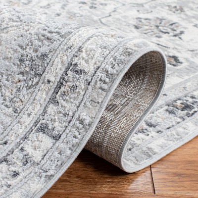 Ivory and Grey Hand-Knotted Synthetic Runner Rug, 2' x 7'