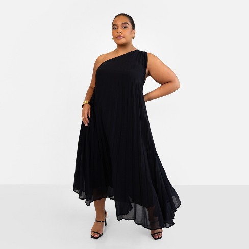 Rebdolls Women s Plus Size Desiree Chiffon Pleated One Shoulder Maxi Shift Dress Black Small Target